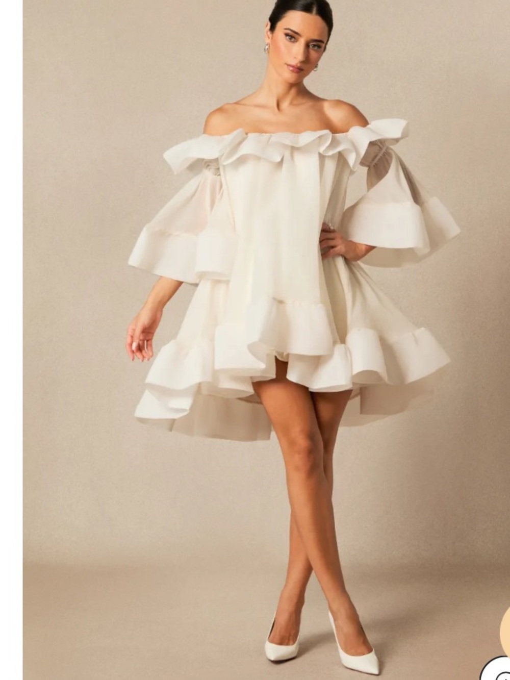 Sunfere Jessica Off Shoulder Ruffle Mini Dress NWT